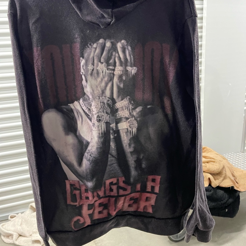 Black Graphic Hoodie with Red Text